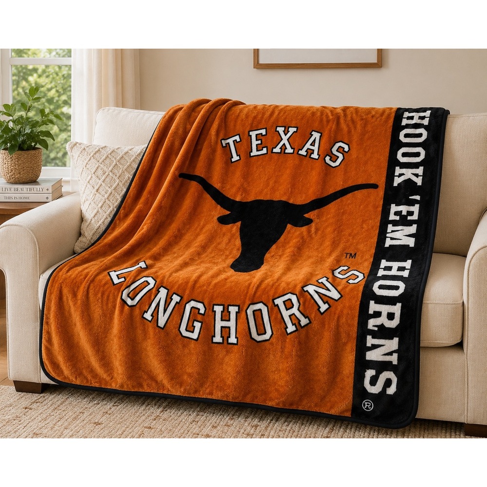 Texas Longhorns‎ Hook Em Horns Plush Throw Blanket Burnt Orange Black 46x60 NCAA